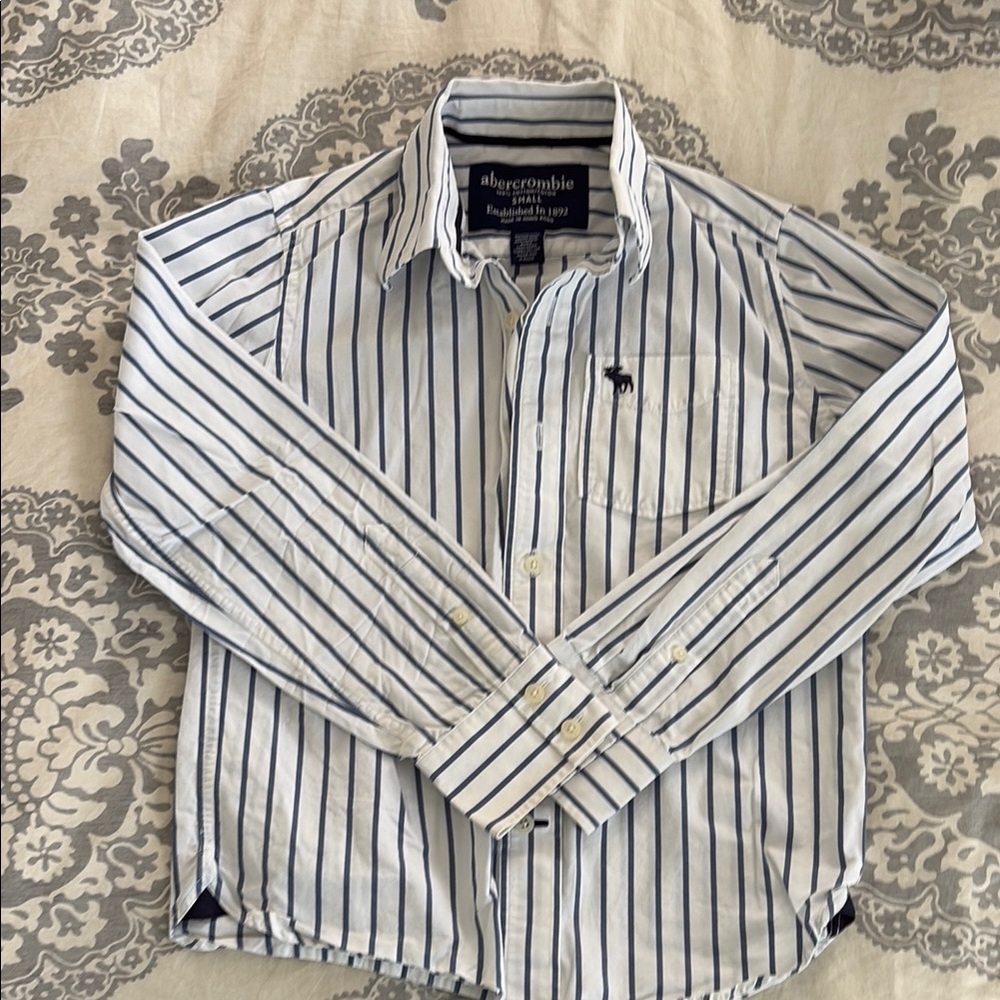 Abercrombie & Fitch Boy’s White Shirt with Blue Vertical Stripes